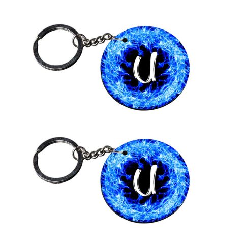 Crafty Worth | Alphabet U keychain | keychain for couple customized keychain with photo Printed Wooden Keychain| Circle Shape Set of 2 keyrings 2×2 inch