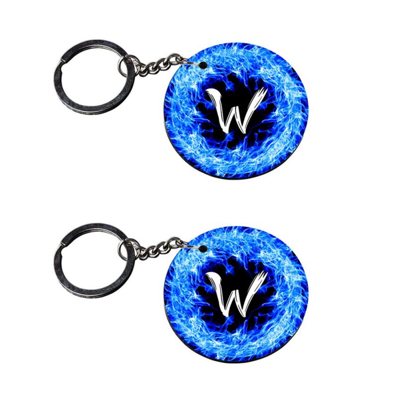 Blue Fire Alphabet W Keychain