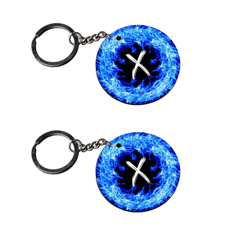 Blue Fire Alphabet X Keychain