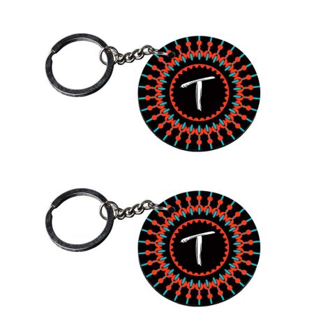 Crafty Worth | Alphabet T keychain | keychain for father customized keychain with photo Printed Wooden Keychain| Circle Shape Set of 2 keyrings 2×2 inch
