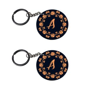 | Alphabet A keychain | keychain for husband customized keychain with photo Printed Wooden Keychain| Circle Shape Set of 2 ke