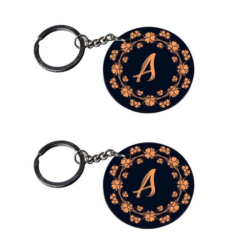 Floral Alphabet A Round Keychain