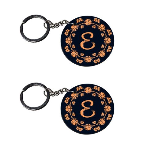 Crafty Worth | Alphabet E keychain | keychain for i20 car customized keychain with photo Printed Wooden Keychain| Circle Shape Set of 2 keyrings 2×2 inch