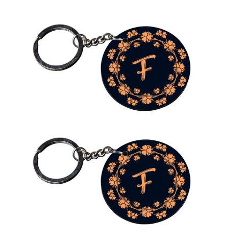 Crafty Worth | Alphabet F keychain | keychain for i20 customized keychain with photo Printed Wooden Keychain| Circle Shape Set of 2 keyrings 2×2 inch