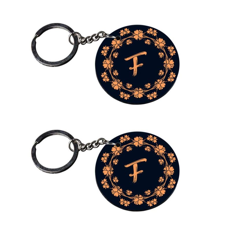 Floral Letter F Round Keychain