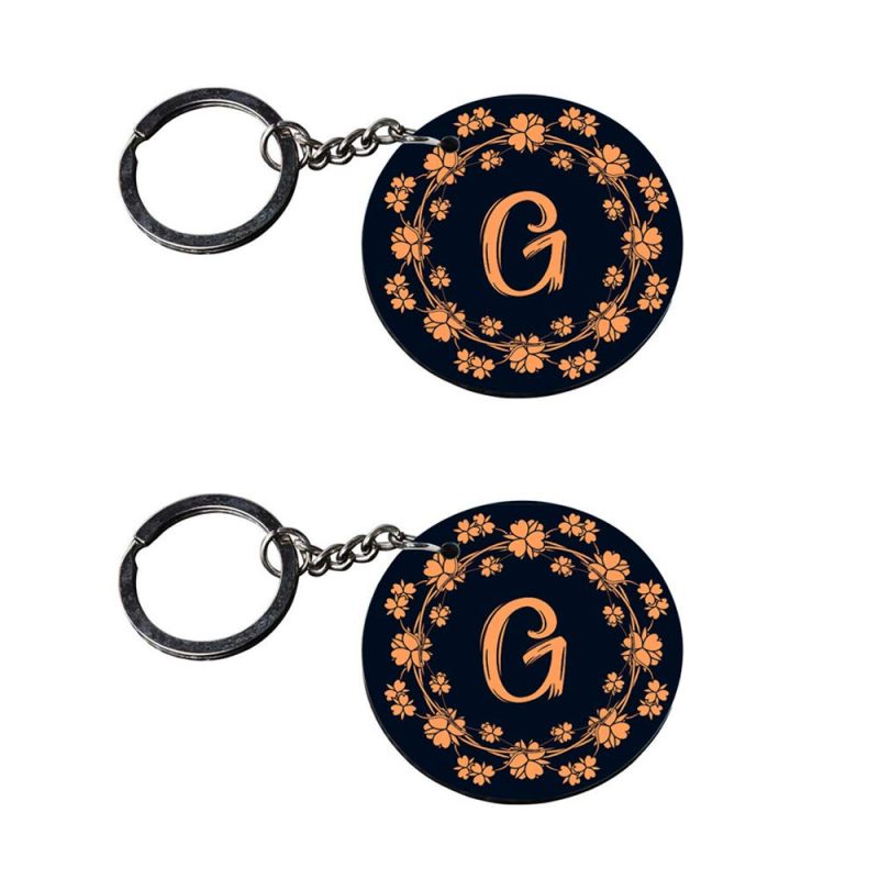 Floral Initial G Round Keychain