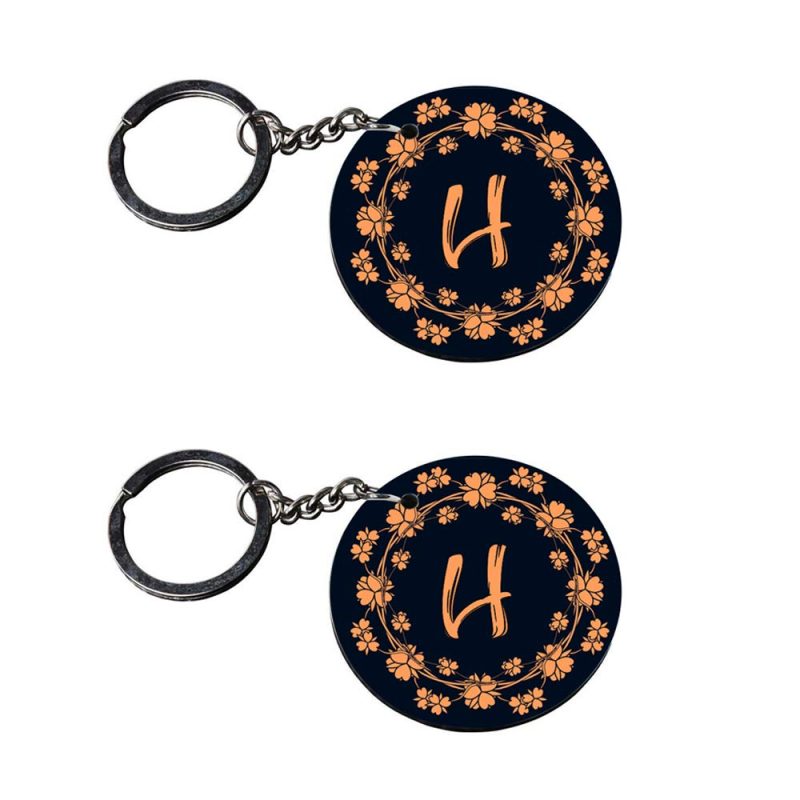 Floral Letter H Round Keychain