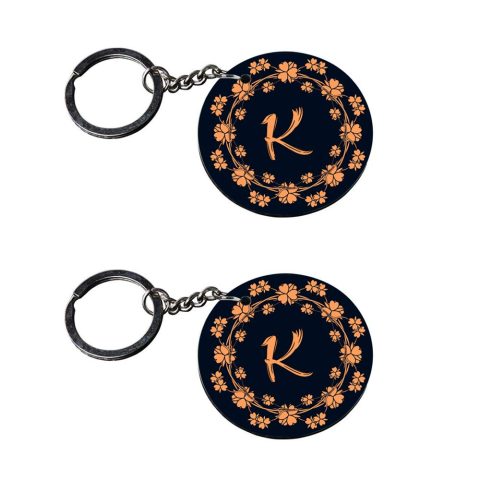 Crafty Worth | Alphabet K keychain | keychain for jeans customized keychain with photo Printed Wooden Keychain| Circle Shape Set of 2 keyrings 2×2 inch