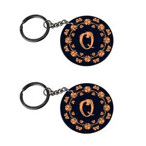 | Alphabet Q keychain | keychain for men customized keychain with photo Printed Wooden Keychain| Circle Shape Set of 2 keyrin