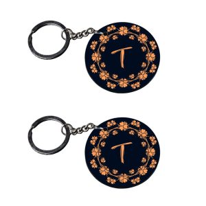 CraftyWorth | Alphabet T keychain | keychain for men bike customized keychain with photo Printed Wooden Keychain| Circle Shape Set of 2 keyrings 2x2 inch