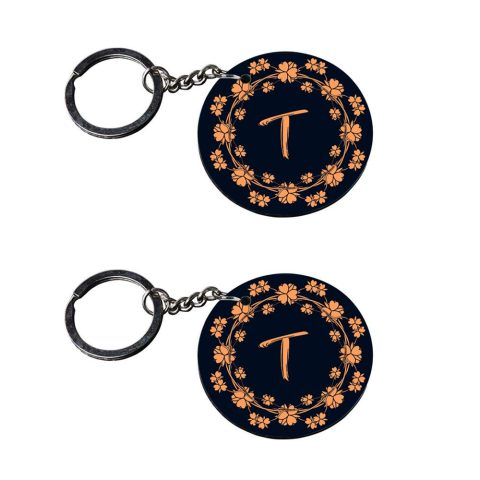 Crafty Worth | Alphabet T keychain | keychain for men bike customized keychain with photo Printed Wooden Keychain| Circle Shape Set of 2 keyrings 2×2 inch