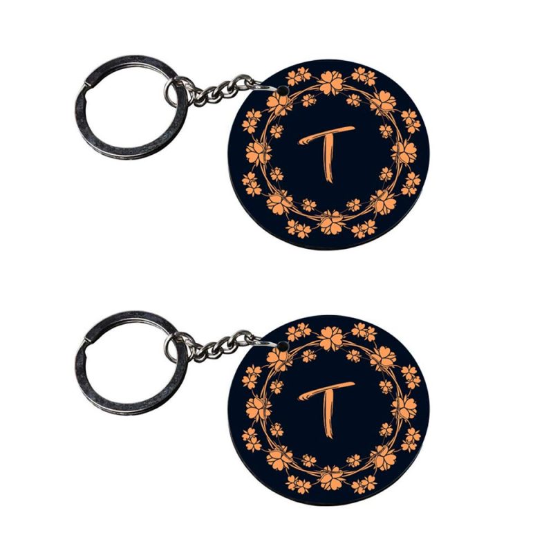 Crafty Worth | Alphabet T keychain | keychain for men bike customized keychain with photo Printed Wooden Keychain| Circle Shape Set of 2 keyrings 2x2 inch