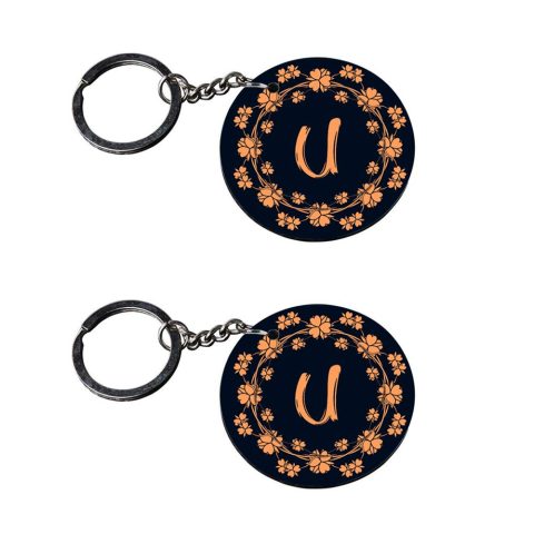 Crafty Worth | Alphabet U keychain | k keychain for boys customized keychain with photo Printed Wooden Keychain| Circle Shape Set of 2 keyrings 2×2 inch