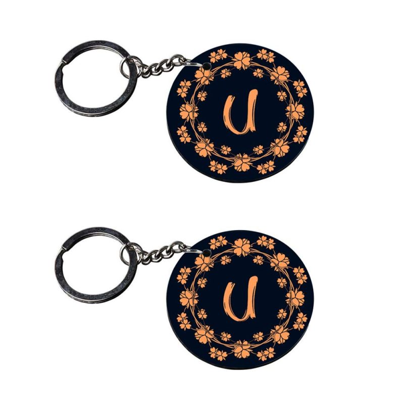 Crafty Worth | Alphabet U keychain | k keychain for boys customized keychain with photo Printed Wooden Keychain| Circle Shape Set of 2 keyrings 2x2 inch