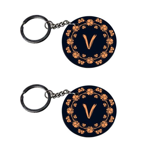 Crafty Worth | Alphabet V keychain | keychain for loved one customized keychain with photo Printed Wooden Keychain| Circle Shape Set of 2 keyrings 2×2 inch