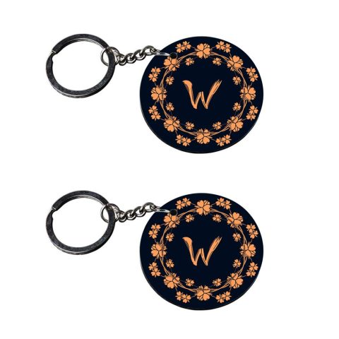 Crafty Worth | Alphabet W keychain | keychain for love customized keychain with photo Printed Wooden Keychain| Circle Shape Set of 2 keyrings 2×2 inch