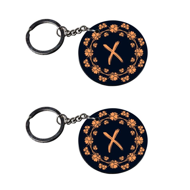 Alphabet X Floral Couple Keychain