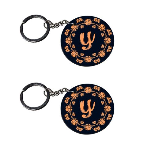 Crafty Worth | Alphabet Y keychain | keychain for lovers customized keychain with photo Printed Wooden Keychain| Circle Shape Set of 2 keyrings 2×2 inch