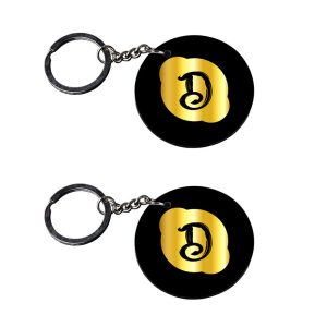 CraftyWorth | Alphabet D keychain | keychain for mom customized keychain with photo Printed Wooden Keychain| Circle Shape Set of 2 keyrings 2x2 inch