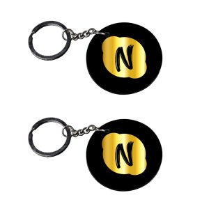 | Alphabet N keychain | n keychain for girls customized keychain with photo Printed Wooden Keychain| Circle Shape Set of 2 ke