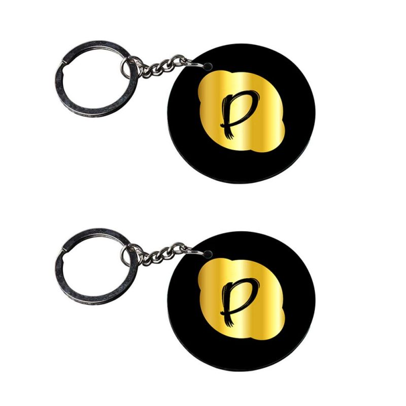 Crafty Worth | Alphabet P keychain | keychain for office use customized keychain with photo Printed Wooden Keychain| Circle Shape Set of 2 keyrings 2x2 inch