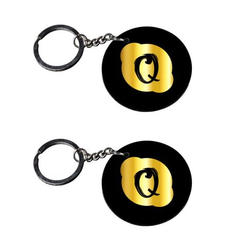 Crafty Worth | Alphabet Q keychain | keychain for opner customized keychain with photo Printed Wooden Keychain| Circle Shape Set of 2 keyrings 2×2 inch