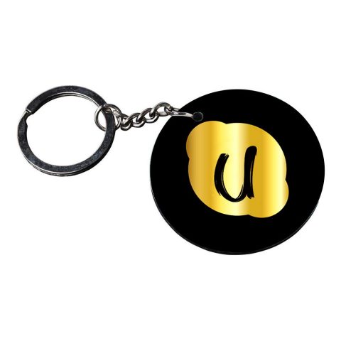 Crafty Worth | Alphabet U keychain | keychain for pendrive customized keychain with photo Printed Wooden Keychain| Circle Shape Set of 2 keyrings 2×2 inch - alternate view