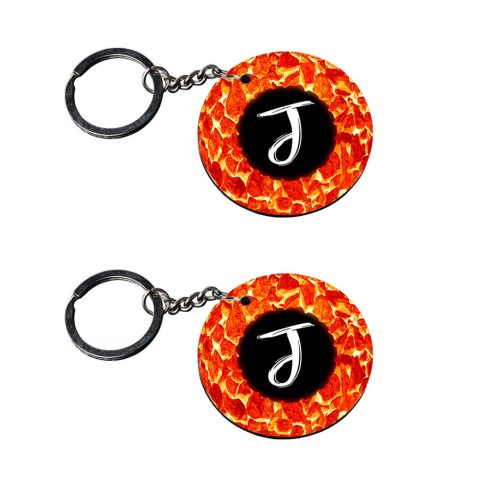 Crafty Worth | Alphabet J keychain | keychain for r15 v3 customized keychain with photo Printed Wooden Keychain| Circle Shape Set of 2 keyrings 2×2 inch - alternate view