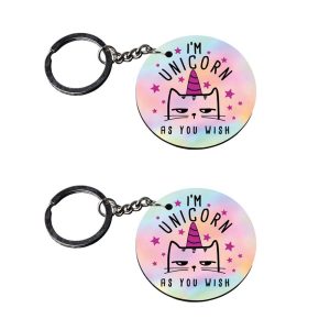 | I am unicorn | keychain for girl customized keychain with photo Printed Wooden Keychain| Circle Shape Set of 2 keyrings 2x2