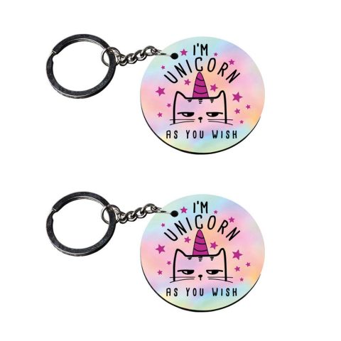 Crafty Worth | I am unicorn | keychain for girl customized keychain with photo Printed Wooden Keychain| Circle Shape Set of 2 keyrings 2×2 inch