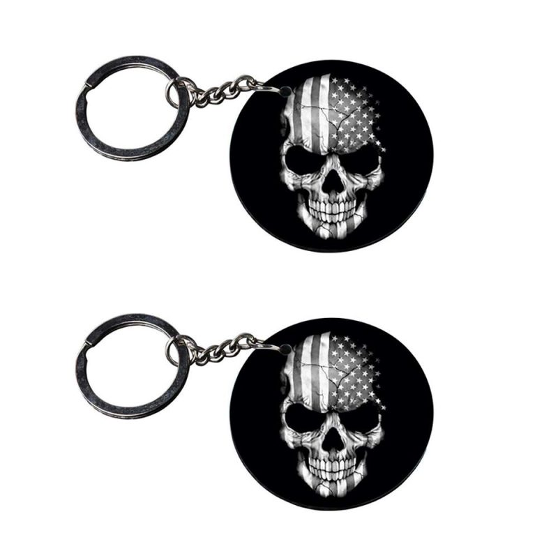 American Flag Skull Rider Keychain Set