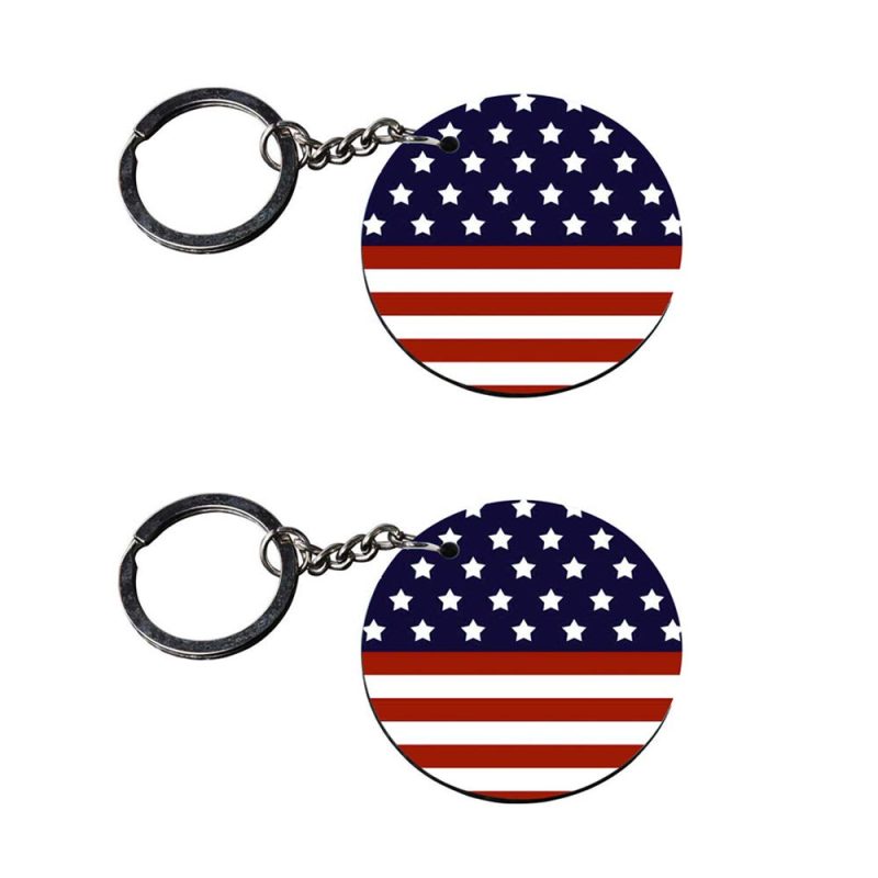Round American Flag Patriotic Keychain