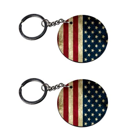 Crafty Worth | american flag keychains | keychain for wife customized keychain with photo Printed Wooden Keychain| Circle Shape Set of 2 keyrings 2×2 inch - alternate view