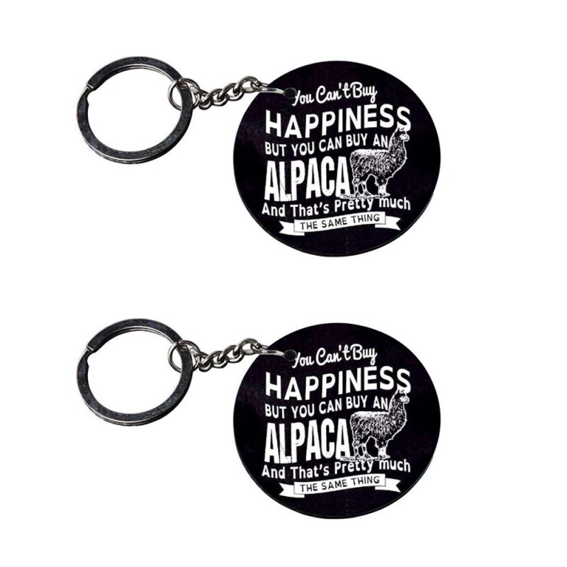 Alpaca Happiness Round Metal Keychain