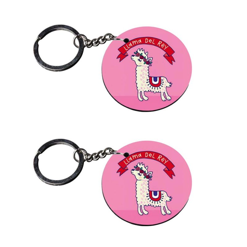 Llama Del Rey Round Keychain