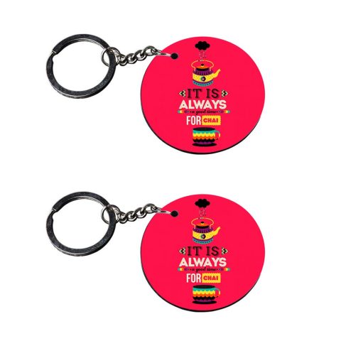 Crafty Worth | keychain for tea | keychain for cycle for boys Printed Wooden Keychains | Circle Shape Set of 2 keyrings 2×2 inch - alternate view