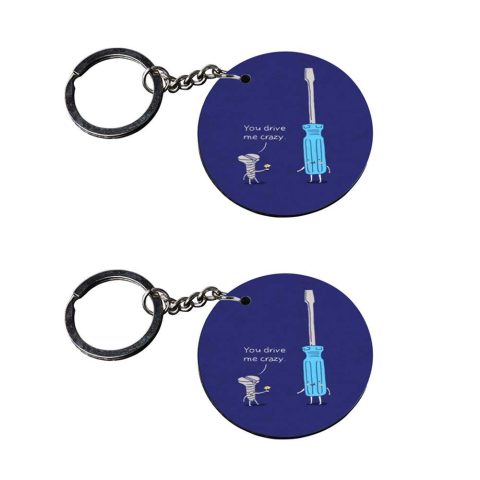 Crafty Worth | keychain for couples | keychain for enfield Printed Wooden Keychains | Circle Shape Set of 2 keyrings 2×2 inch