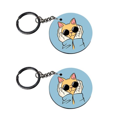 Crafty Worth | cat keychain | keychain for name tag Printed Wooden Keychains | Circle Shape Set of 2 keyrings 2×2 inch