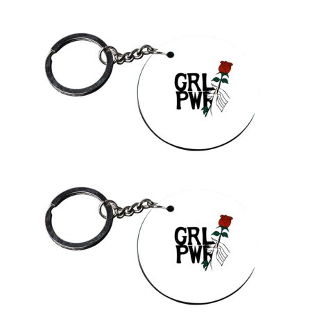 Crafty Worth | keychain girls power | keychain for royal enfield classic 350 Printed Wooden Keychains | Circle Shape Set of 2 keyrings 2×2 inch