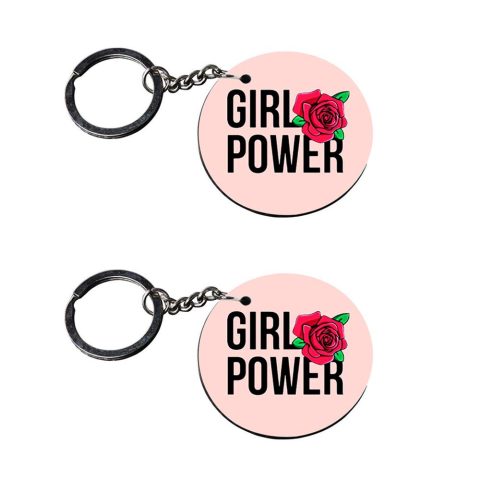 Crafty Worth | keychain girls power | keychain for royal enfield bullet Printed Wooden Keychains | Circle Shape Set of 2 keyrings 2×2 inch