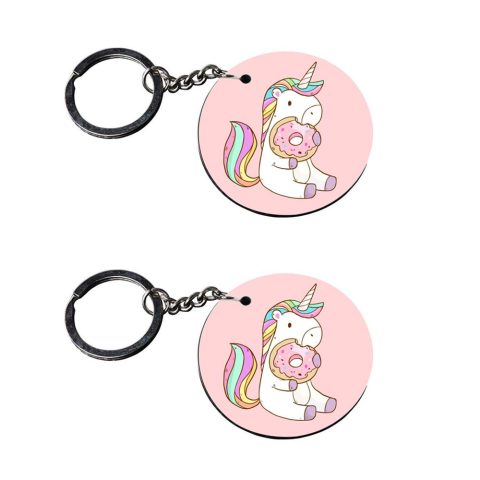 Crafty Worth | unicorn keychains for girls stylish | keychain for renault Printed Wooden Keychains | Circle Shape Set of 2 keyrings 2×2 inch - alternate view