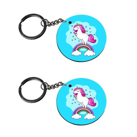 Crafty Worth | unicorn keychain for girls | keychain for sister Printed Wooden Keychains | Circle Shape Set of 2 keyrings 2×2 inch