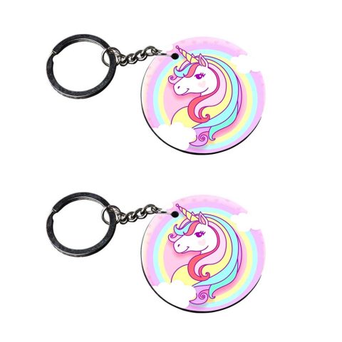 Crafty Worth | unicorn keychain below 100 | keychain for scooter Printed Wooden Keychains | Circle Shape Set of 2 keyrings 2×2 inch