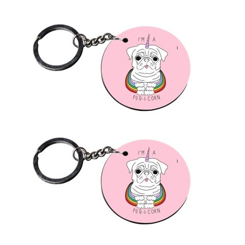 Crafty Worth | cute fancy glass unicorn keychain | keychain for scooty for girls Printed Wooden Keychains | Circle Shape Set of 2 keyrings 2×2 inch
