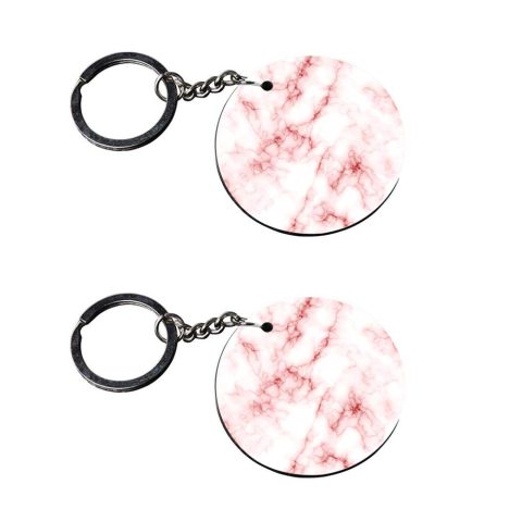 Crafty Worth | white and pink marble | keychain for teens Printed Wooden Keychains | Circle Shape Set of 2 keyrings 2×2 inch - alternate view