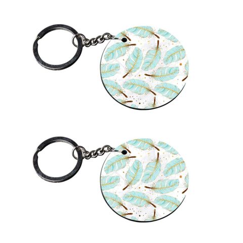 Crafty Worth | feather texture keychain | keychain for yamaha Printed Wooden Keychains | Circle Shape Set of 2 keyrings 2×2 inch