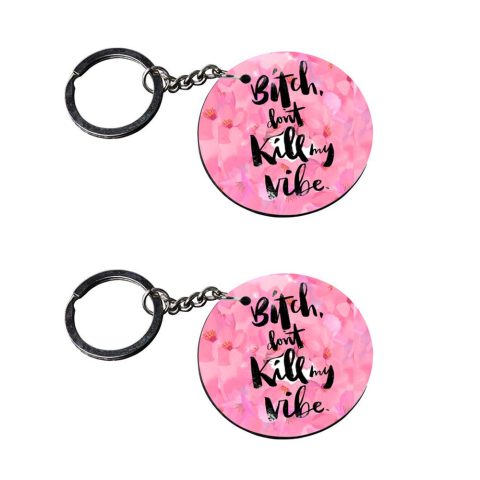 Crafty Worth | keychain for girlfriend | keychain car Printed Wooden Keychains | Circle Shape Set of 2 keyrings 2×2 inch