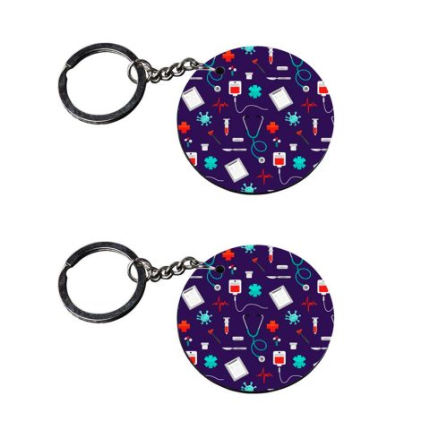 Crafty Worth | medical keychain | keychain ball Printed Wooden Keychains | Circle Shape Set of 2 keyrings 2×2 inch