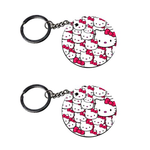 Crafty Worth | cat keychain cute | keychain emoji Printed Wooden Keychains | Circle Shape Set of 2 keyrings 2×2 inch