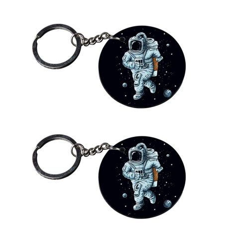 Crafty Worth | Space keychain | keychain joker Printed Wooden Keychains | Circle Shape Set of 2 keyrings 2×2 inch - alternate view